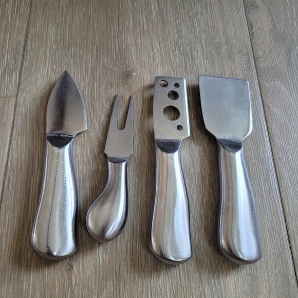 Stainless Steel Cheese Knife Set 4pc Cheese Tools Fork Spreader Slicer Hard Soft - Picture 2 of 4